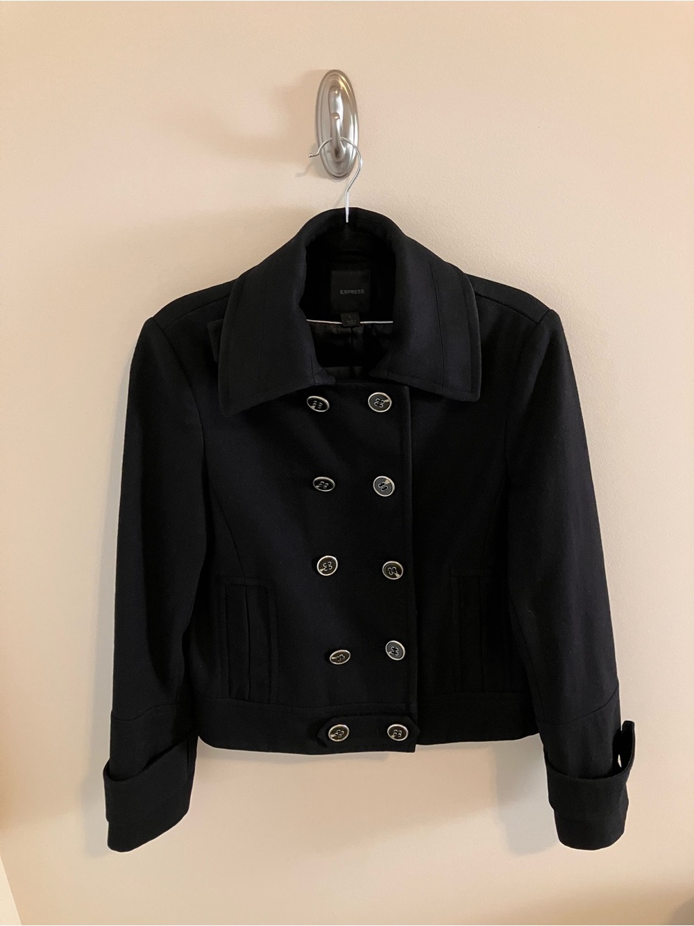 Express Y2K Double Breasted Pea Coat in Black Large